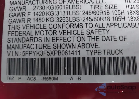 2023 Honda Ridgeline Rtl z USA, uszkodzony, nr VIN 5FPYK3F5XPB061411